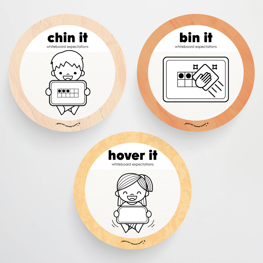 Whiteboard Expectations, Prompts and Cues: Circle Icons - Neutral Classroom Decor