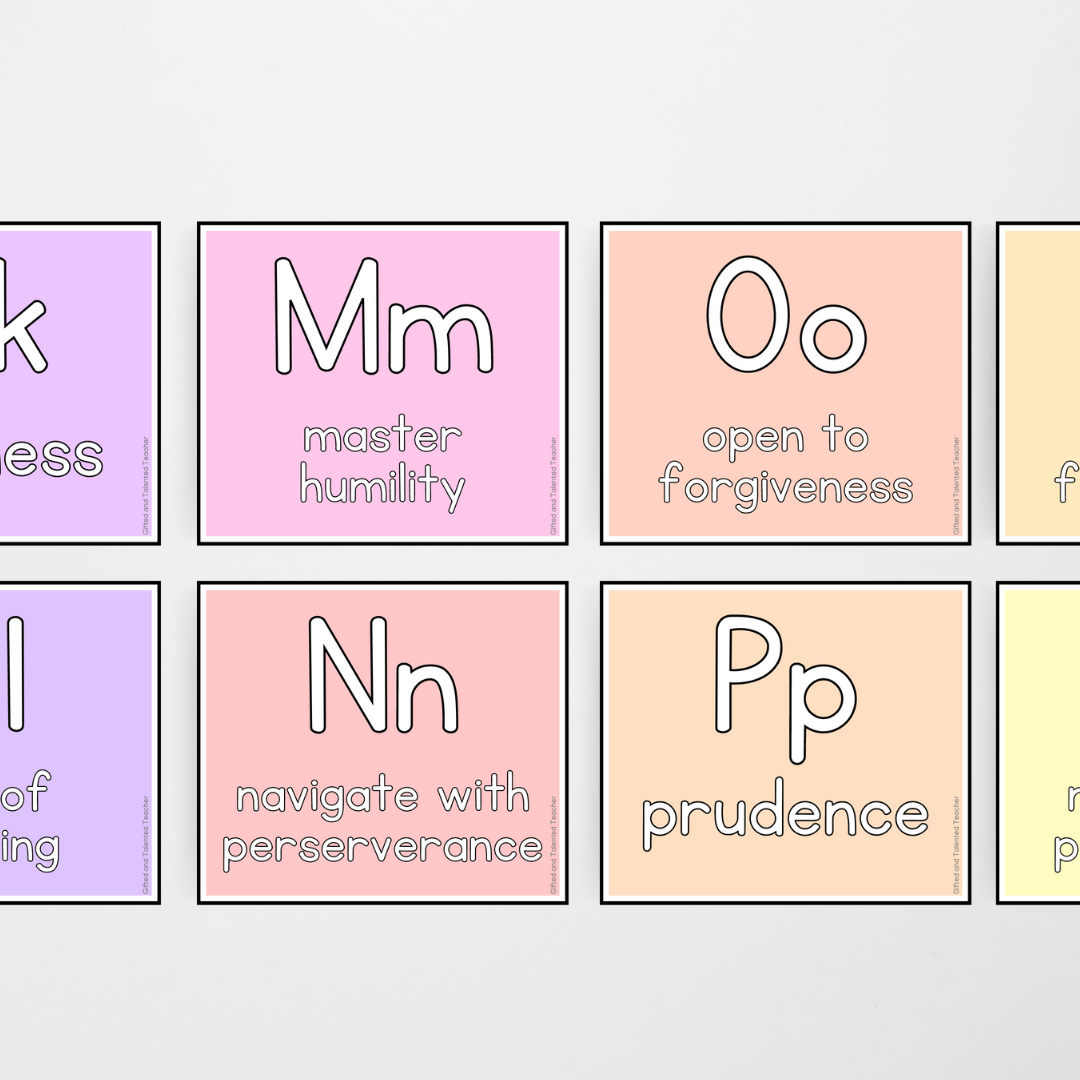 A-Z Character Strengths - Pretty in Pastel Classroom Decor - Teacher Resources & Classroom Decor