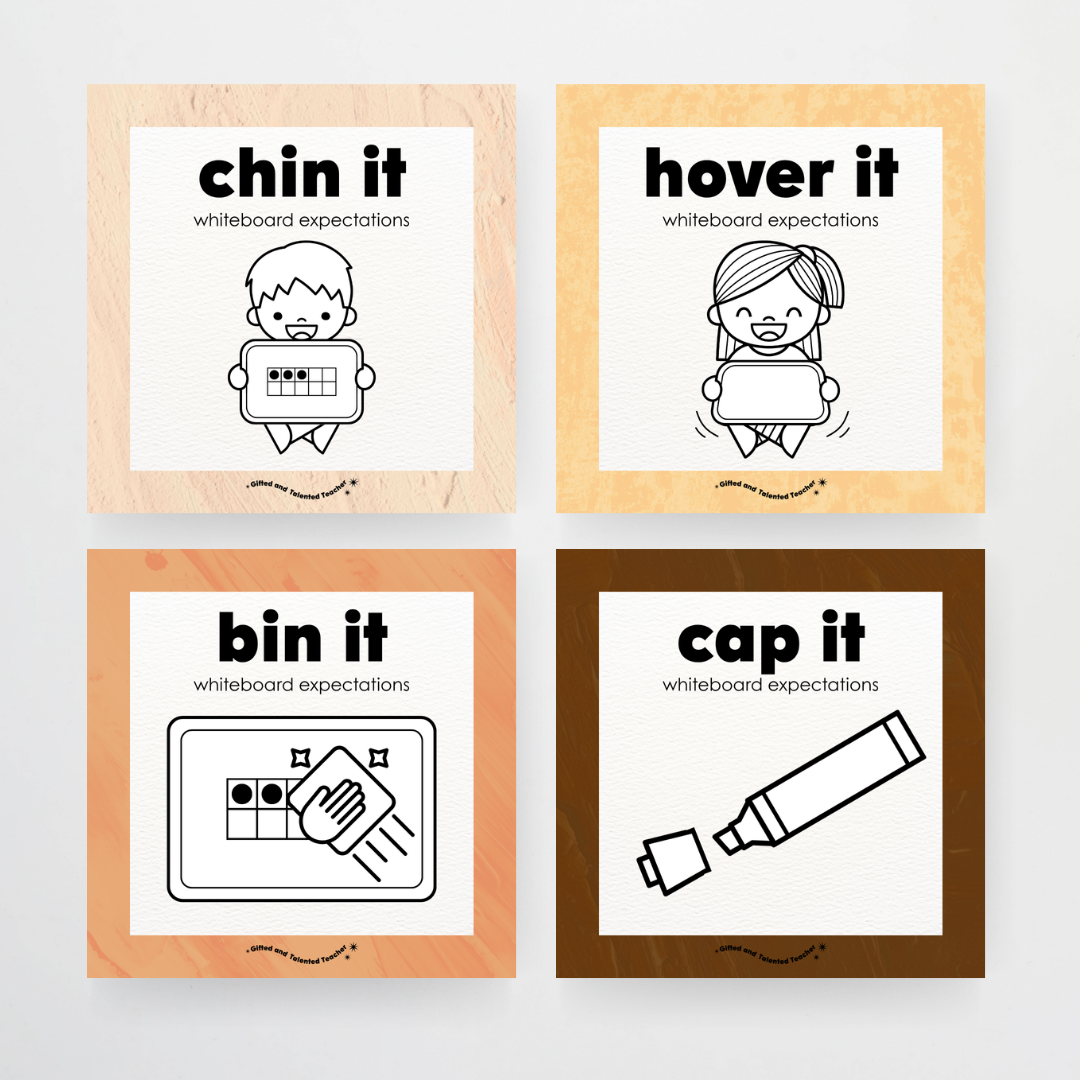 Whiteboard Expectations, Prompts and Cues: Square Icons - Neutral Classroom Decor
