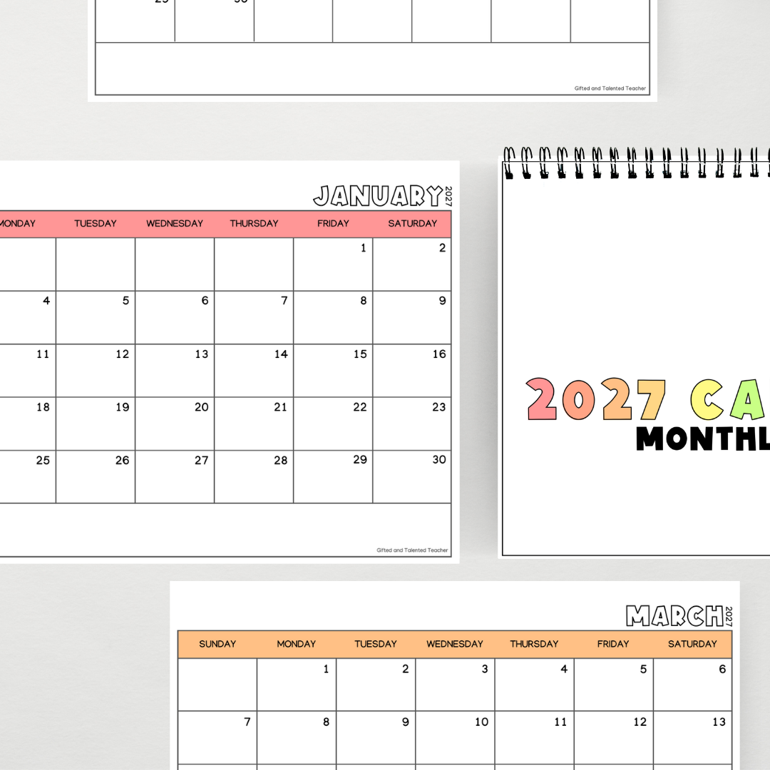 2027 Calendar: Bright Rainbow - Teacher Resources & Classroom Decor