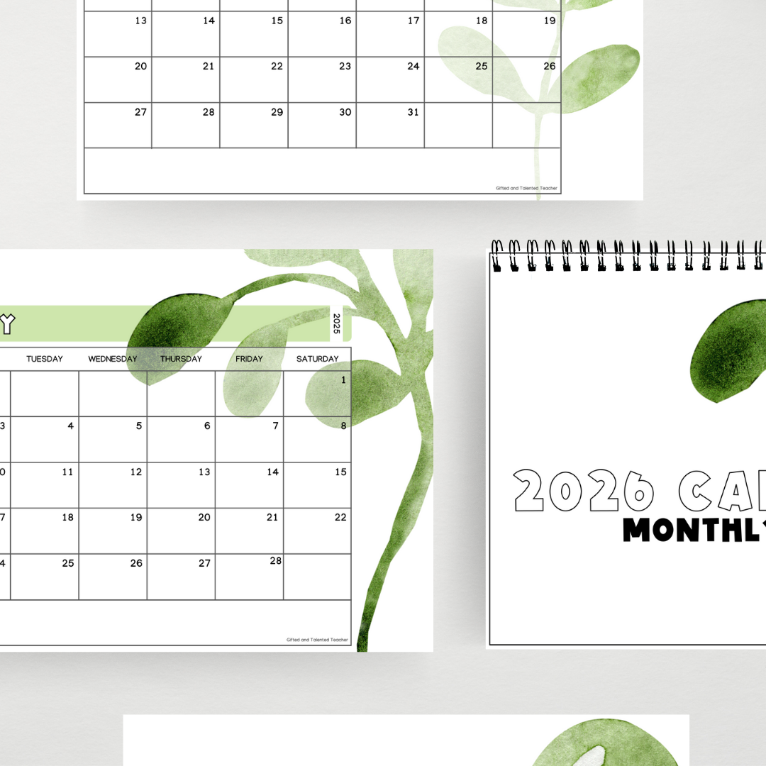 2026 Calendar - Leafy Greens Classroom Decor - Teacher Resources & Classroom Decor