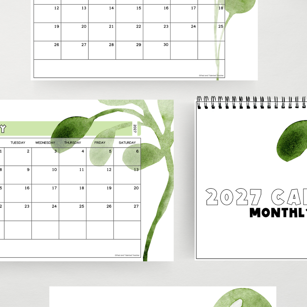 2027 Calendar: Leafy Green - Teacher Resources & Classroom Decor