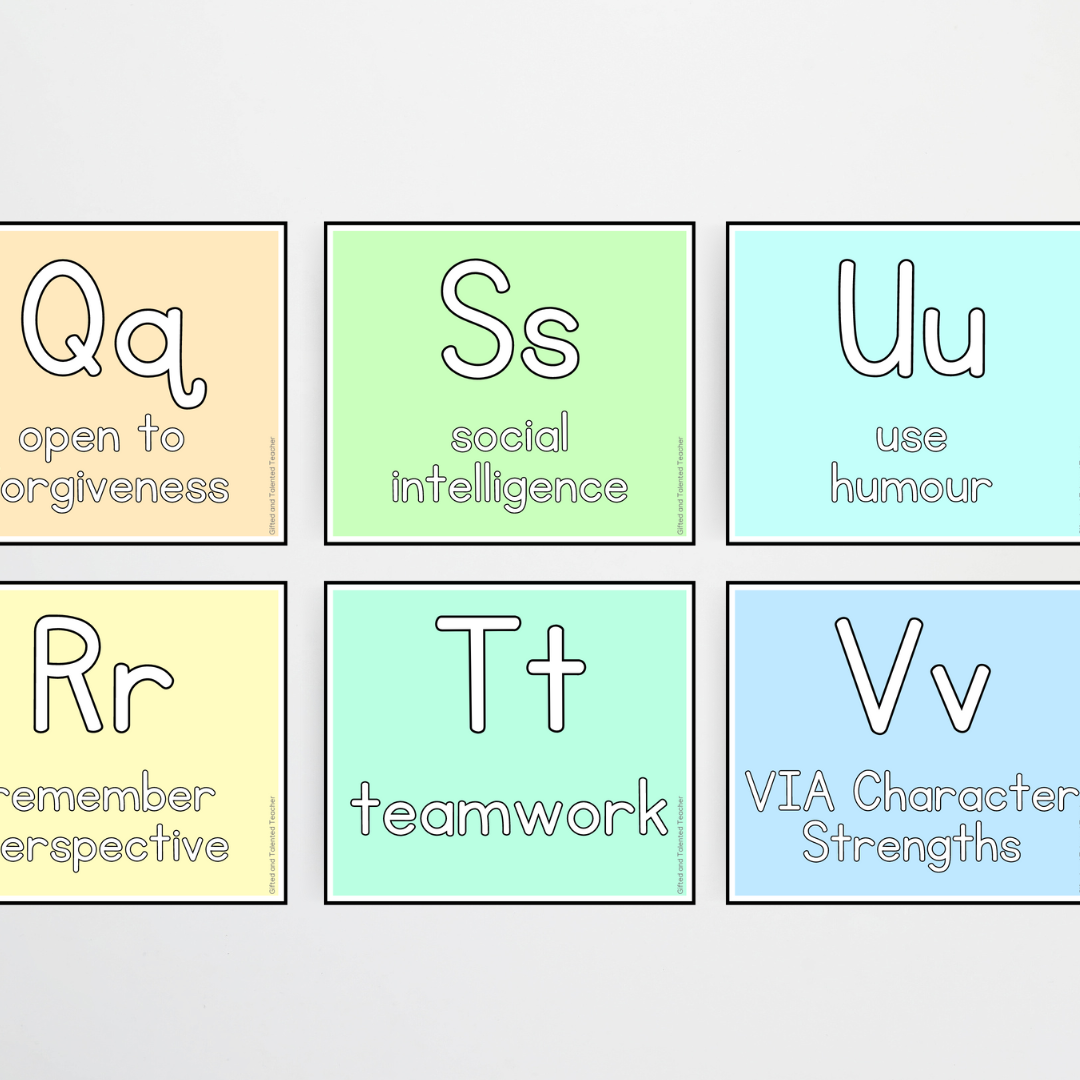 A-Z Character Strengths - Pretty in Pastel Classroom Decor - Teacher Resources & Classroom Decor