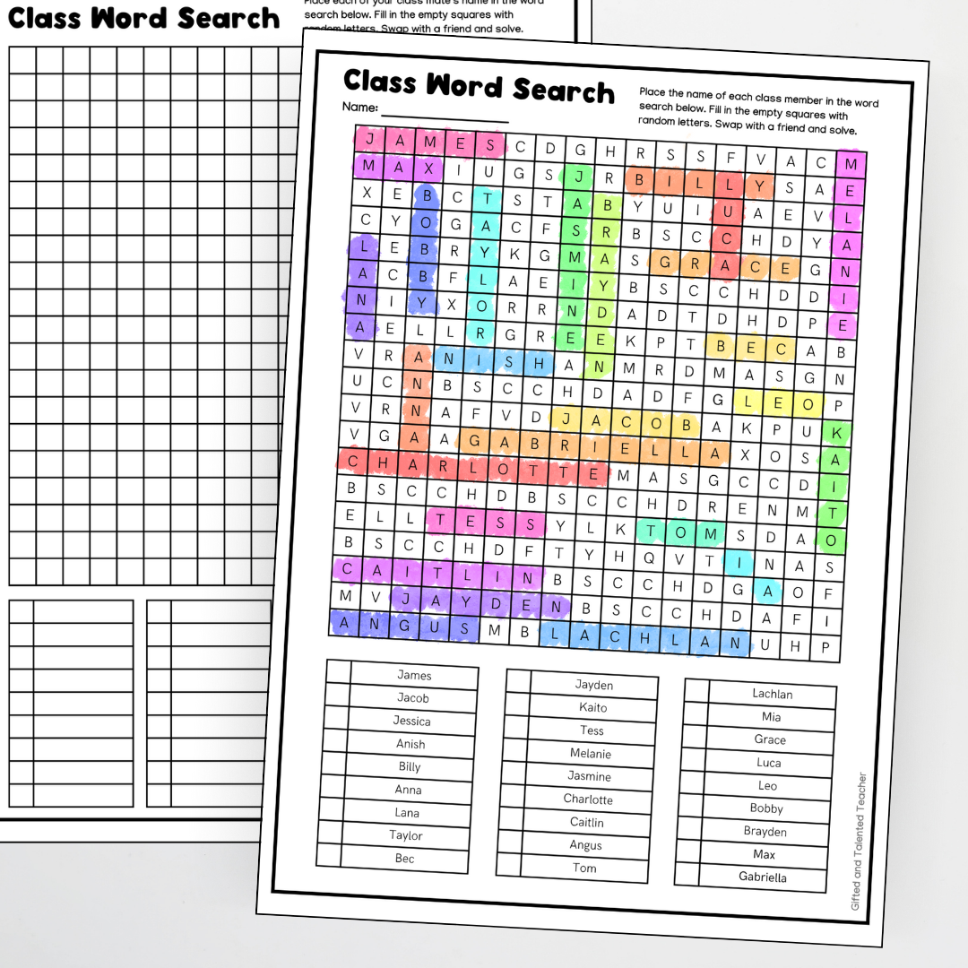 Back to School: Class Word Search (Find a Word)