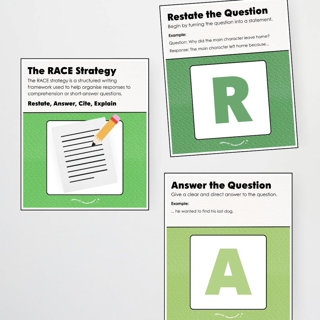 RACE Writing Strategy Poster Set - Leafy Greens Classroom Decor