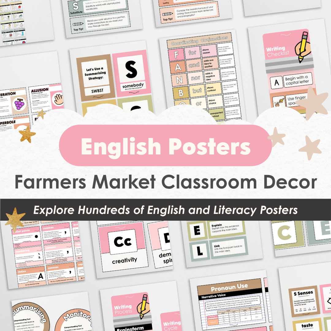 English and Literacy Posters Bundle - Farmers Market Classroom Decor