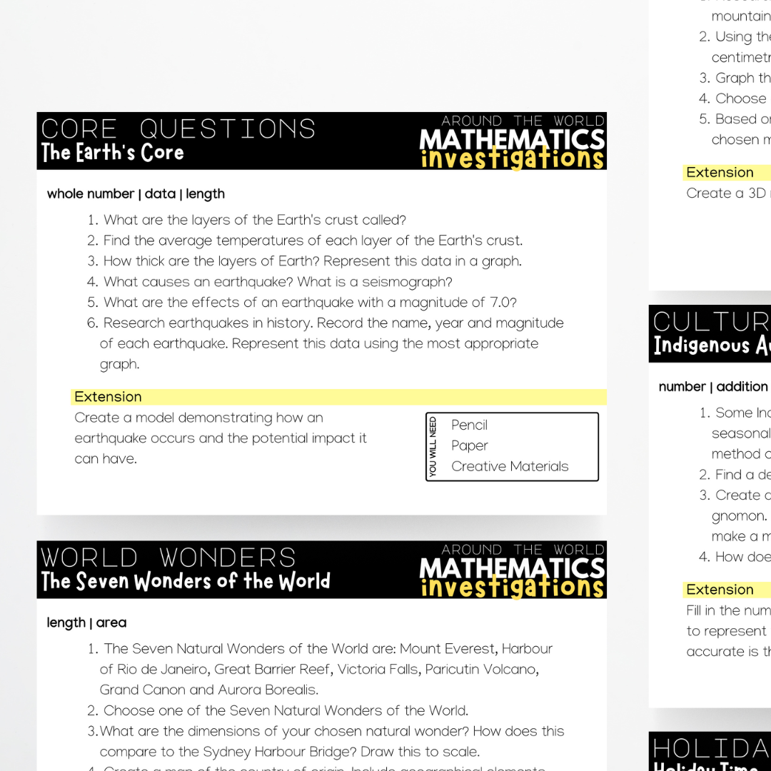 Volume 1: Around the World - Mathematics Investigations - Teacher Resources & Classroom Decor