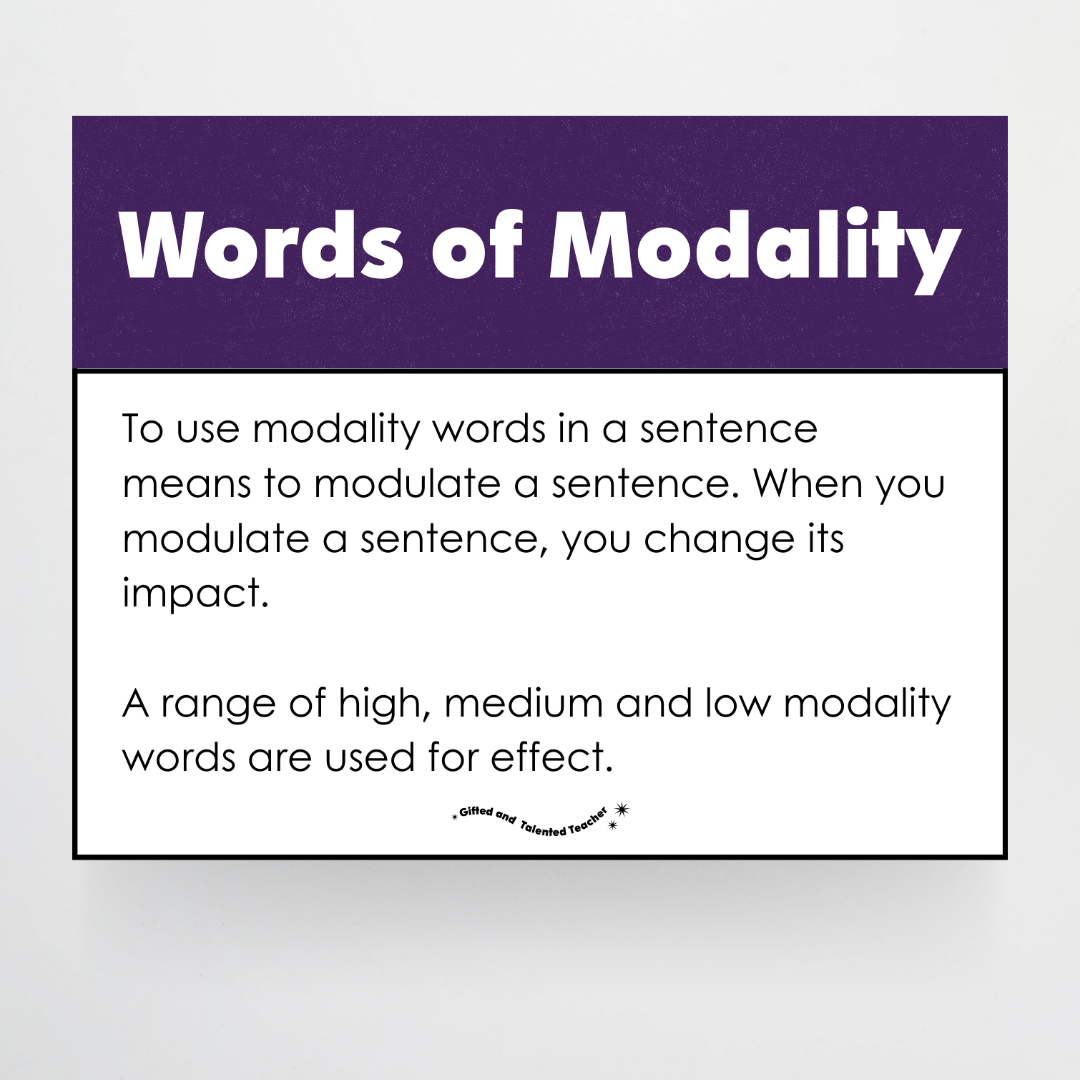 Words of Modality: High, Medium and Low Wall Display - Watch this Space Classroom Decor - Teacher Resources & Classroom Decor
