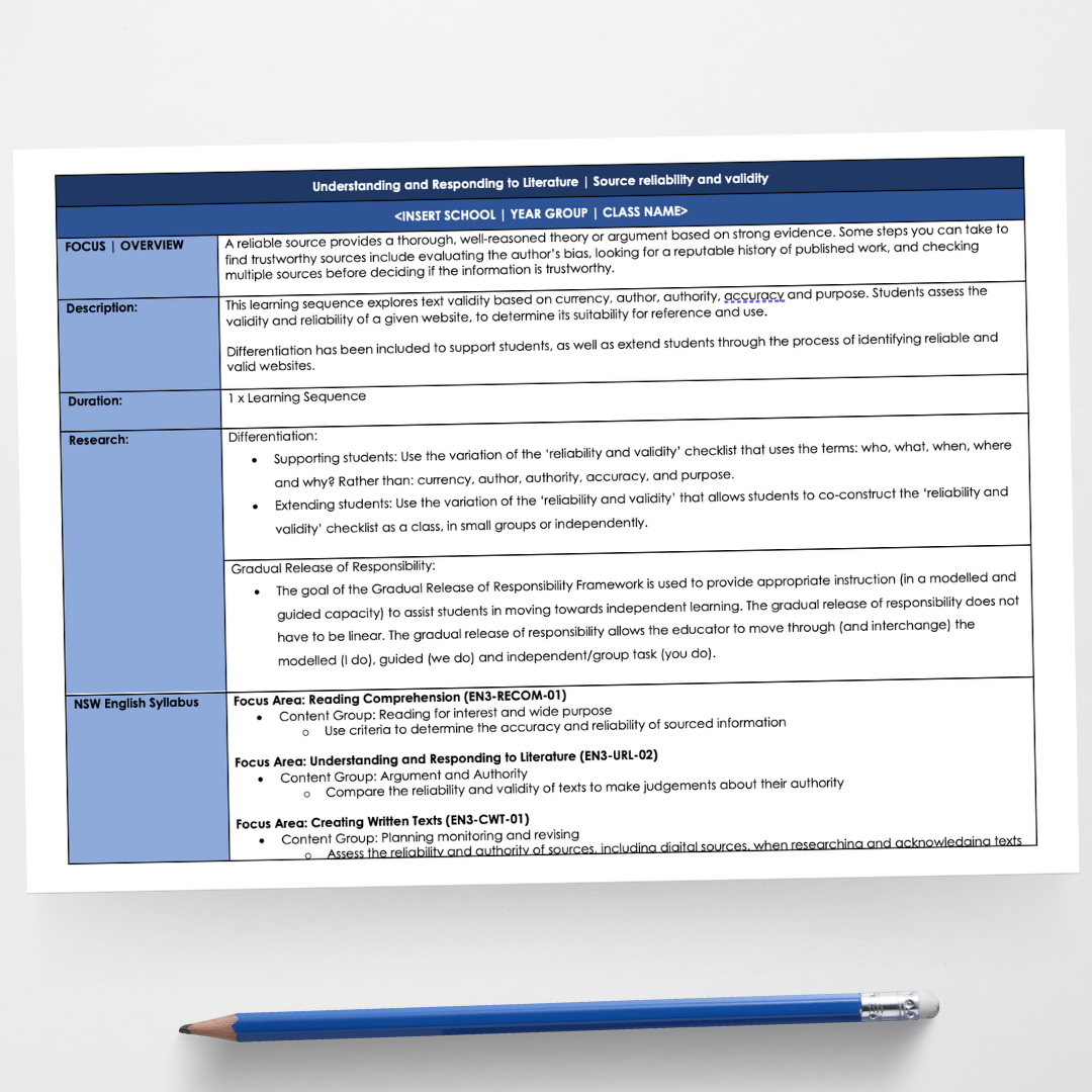 Evaluating Sources Lesson Sequence | Responding to Literature