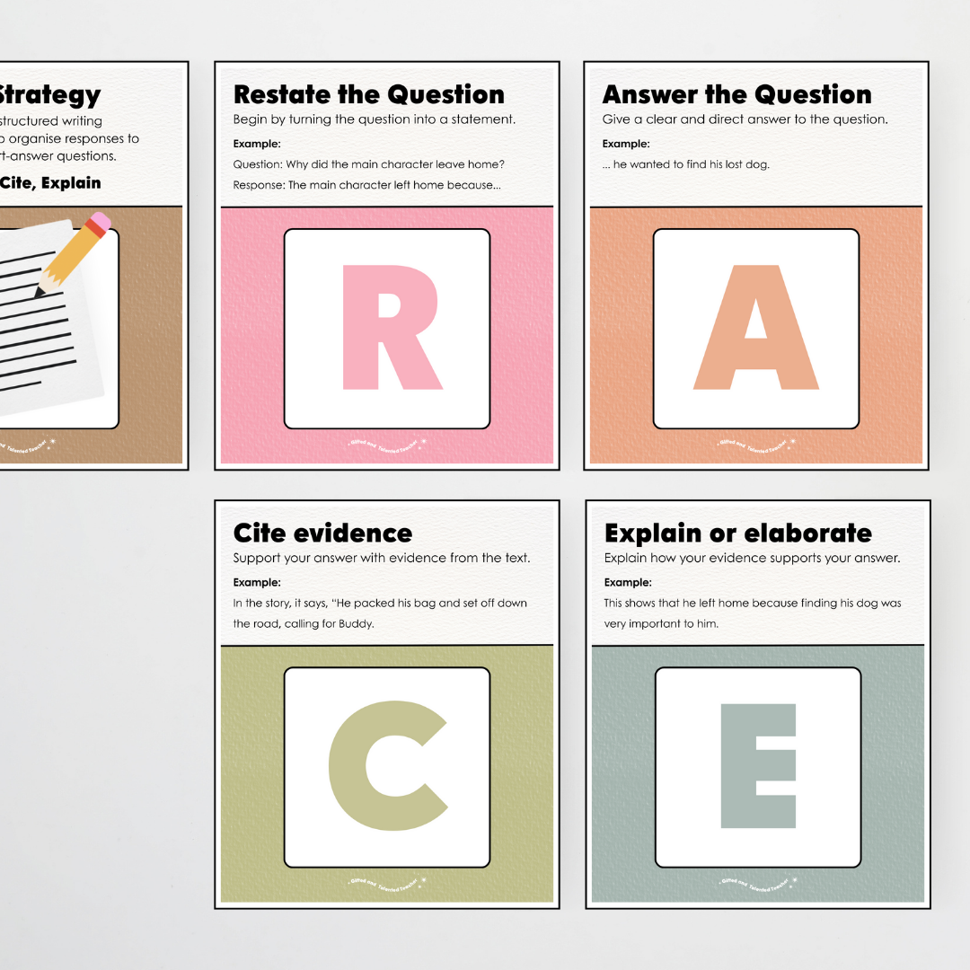 RACE Writing Strategy Poster Set - Farmers Market Classroom Decor