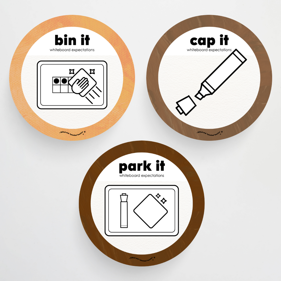 Mini Whiteboard Expectations, Prompts and Cues: Circle Icons - Neutral Classroom Decor