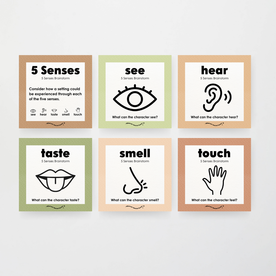 5 Senses Brainstorm Posters - Woodland Classroom Decor