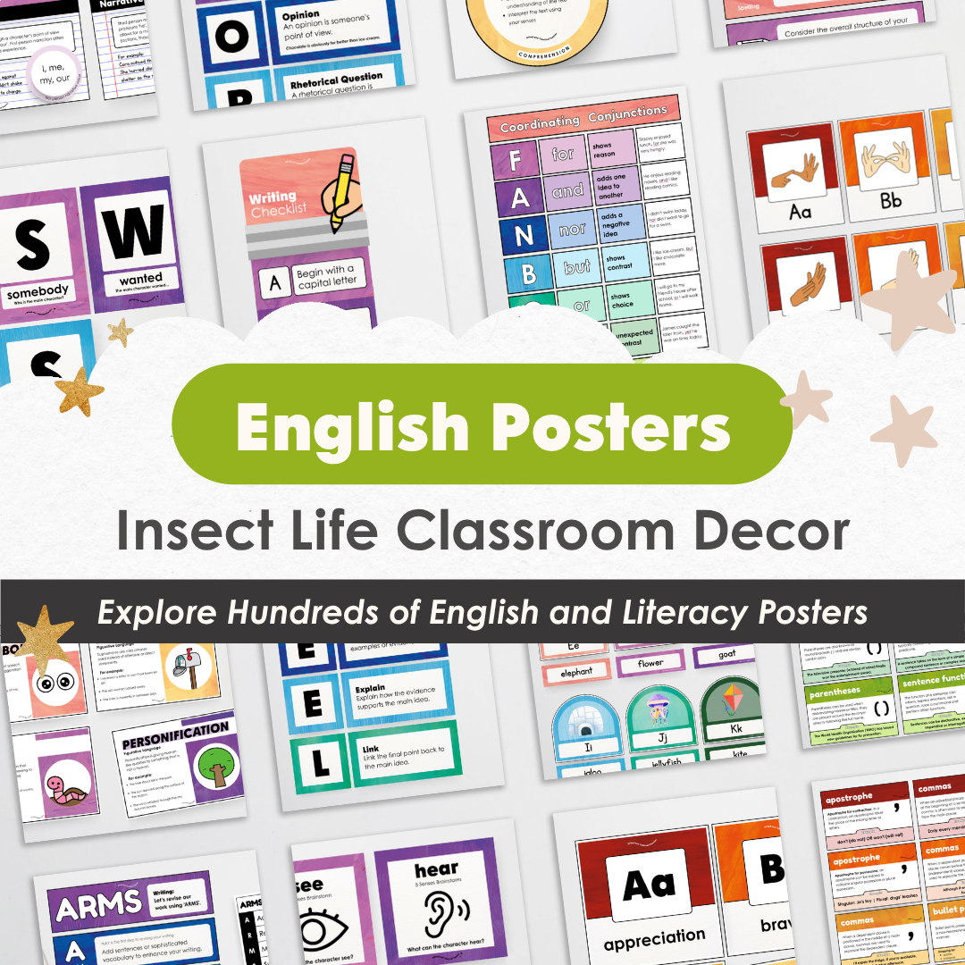 English and Literacy Posters Bundle - Insect Life Classroom Decor