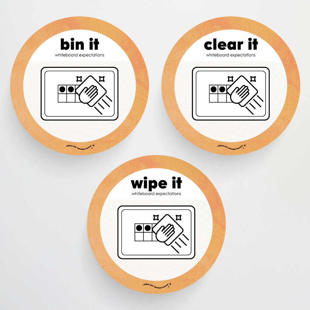 Mini Whiteboard Expectations, Prompts and Cues: Circle Icons - Neutral Classroom Decor