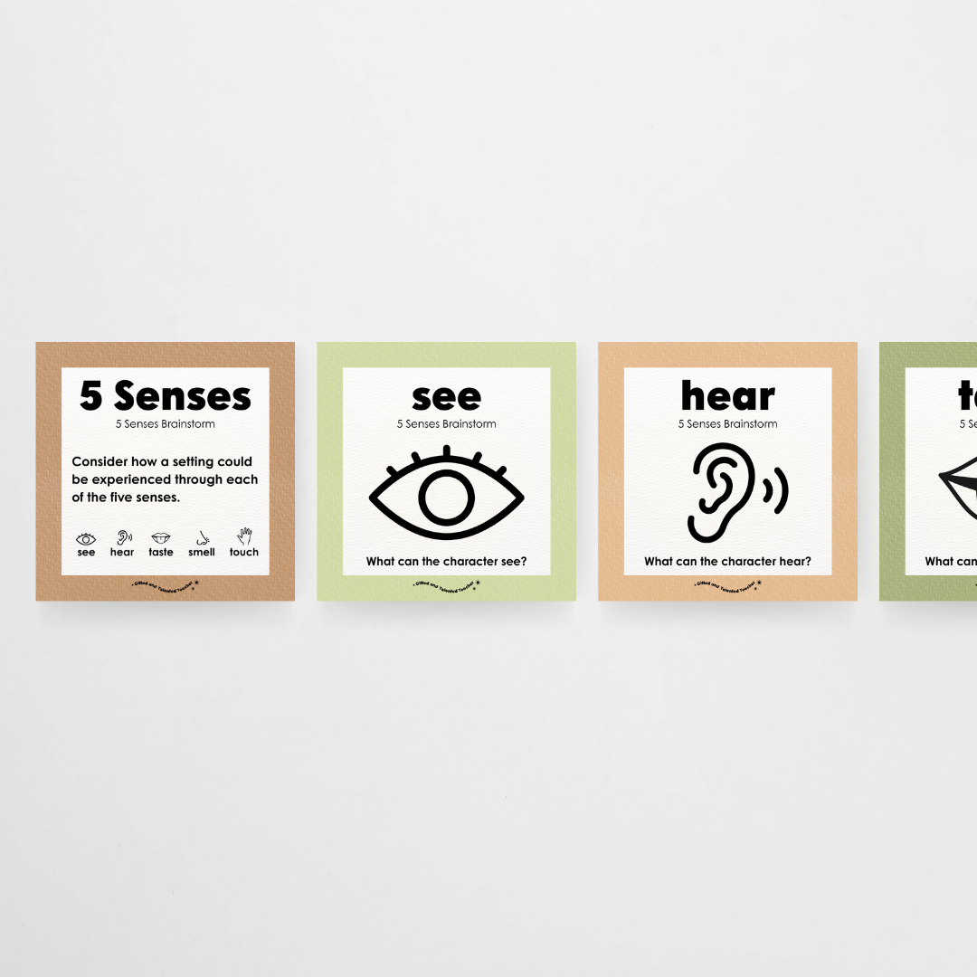 5 Senses Brainstorm Posters - Woodland Classroom Decor