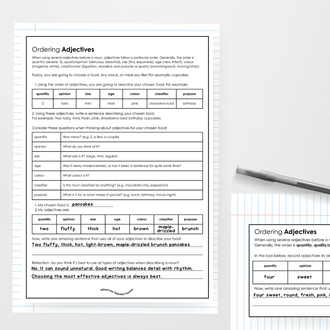 Ordering Adjectives - Differentiated Activity - Teacher Resources & Classroom Decor