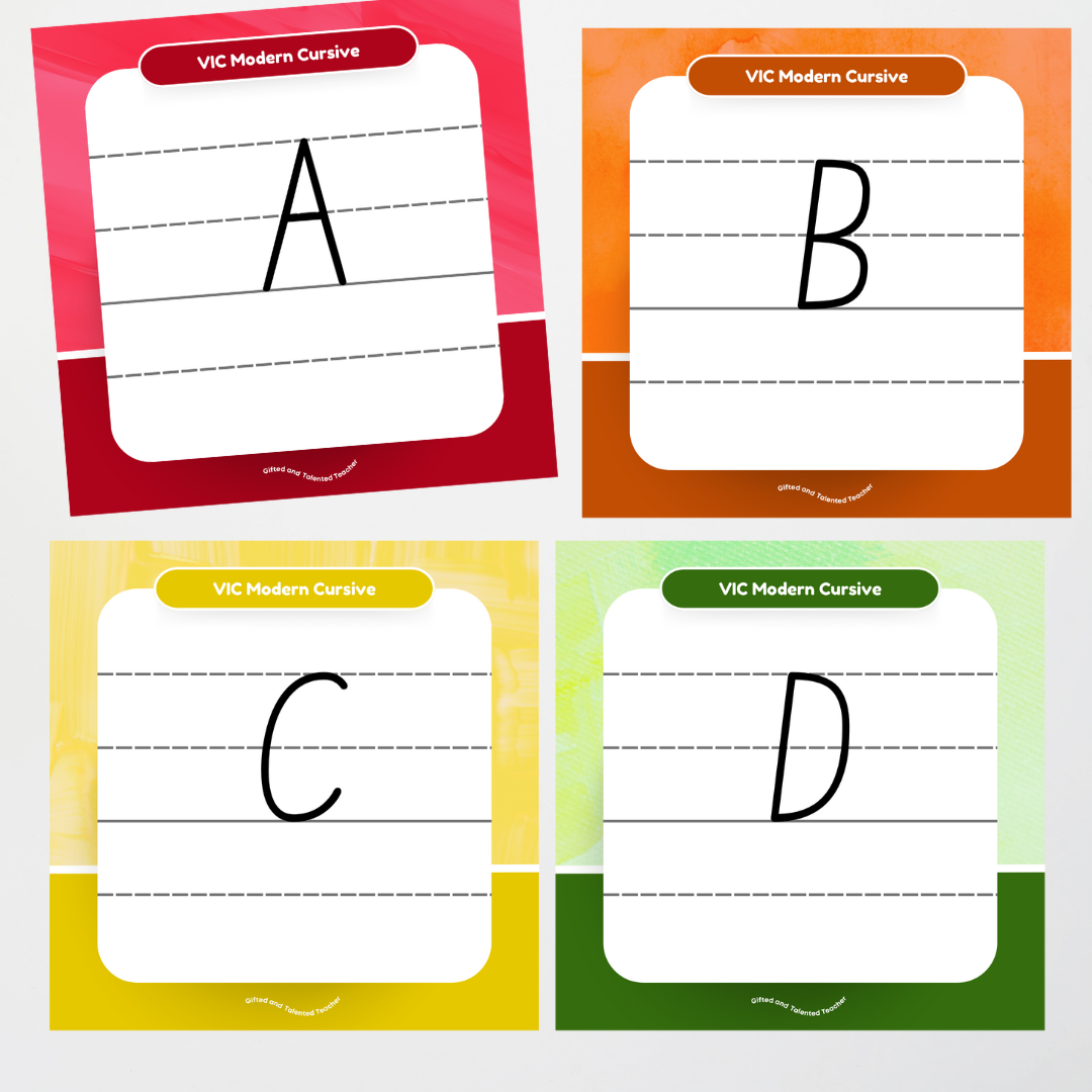 Victorian Modern Cursive Font: Lined Handwriting Posters - Rainbow - Teacher Resources & Classroom Decor