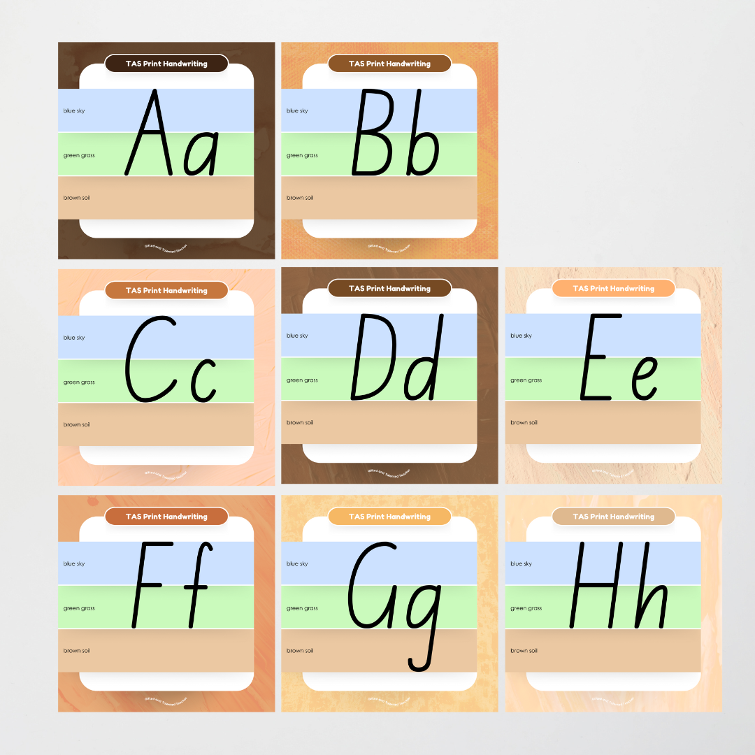 Tasmanian Foundation Font: Sky, Grass, Soil Handwriting Posters - Neutral - Teacher Resources & Classroom Decor