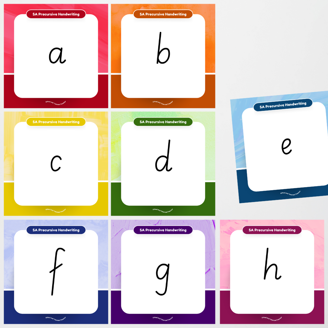 South Australian Precursive Font: Unlined Handwriting Posters - Rainbow
