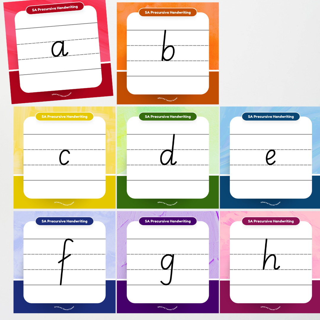 South Australian Precursive Font: Lined Handwriting Posters - Rainbow