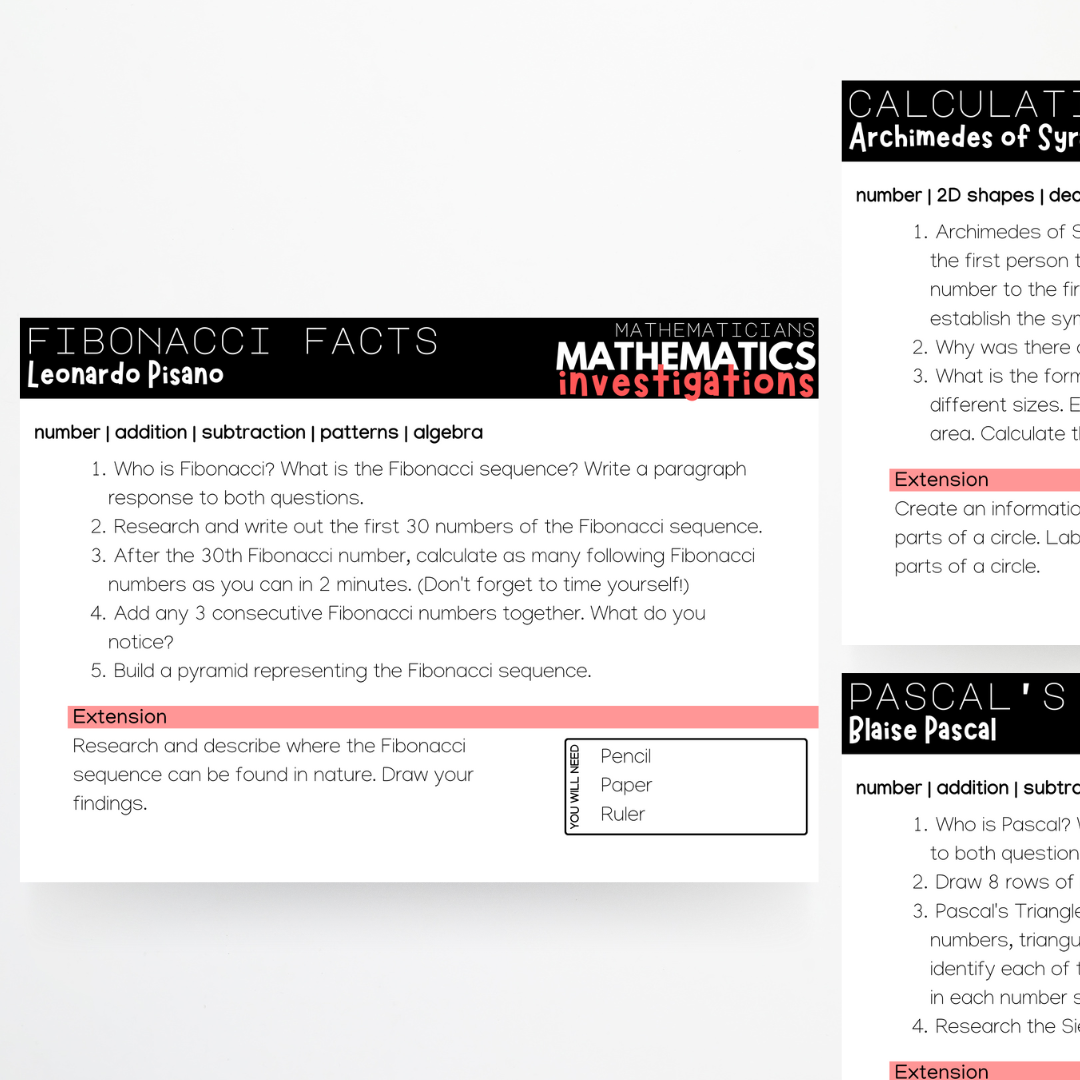 Volume 1: Mathematicians - Mathematics Investigations - Teacher Resources & Classroom Decor