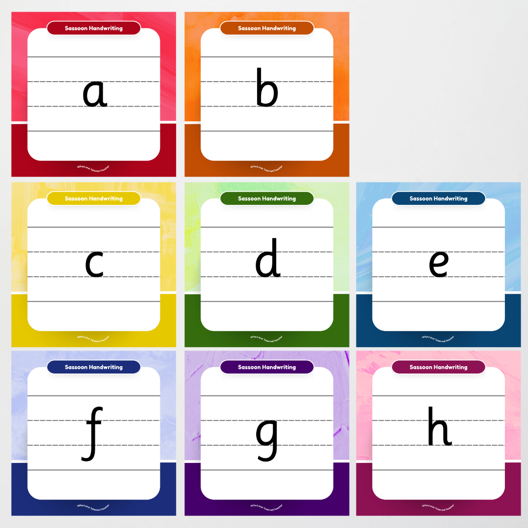 Sassoon Font: Lined Handwriting Posters - Rainbow - Teacher Resources & Classroom Decor