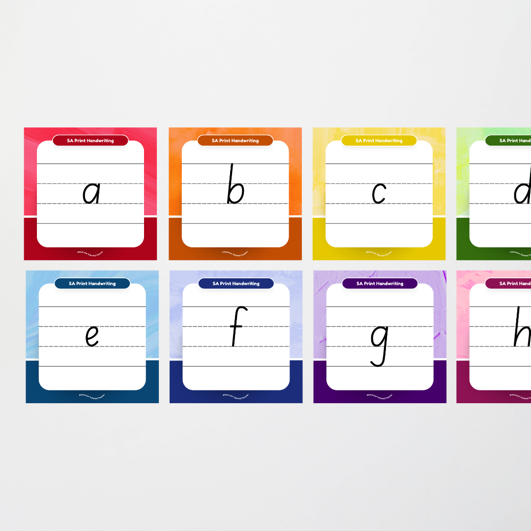 South Australian Print Font: Lined Handwriting Posters - Rainbow