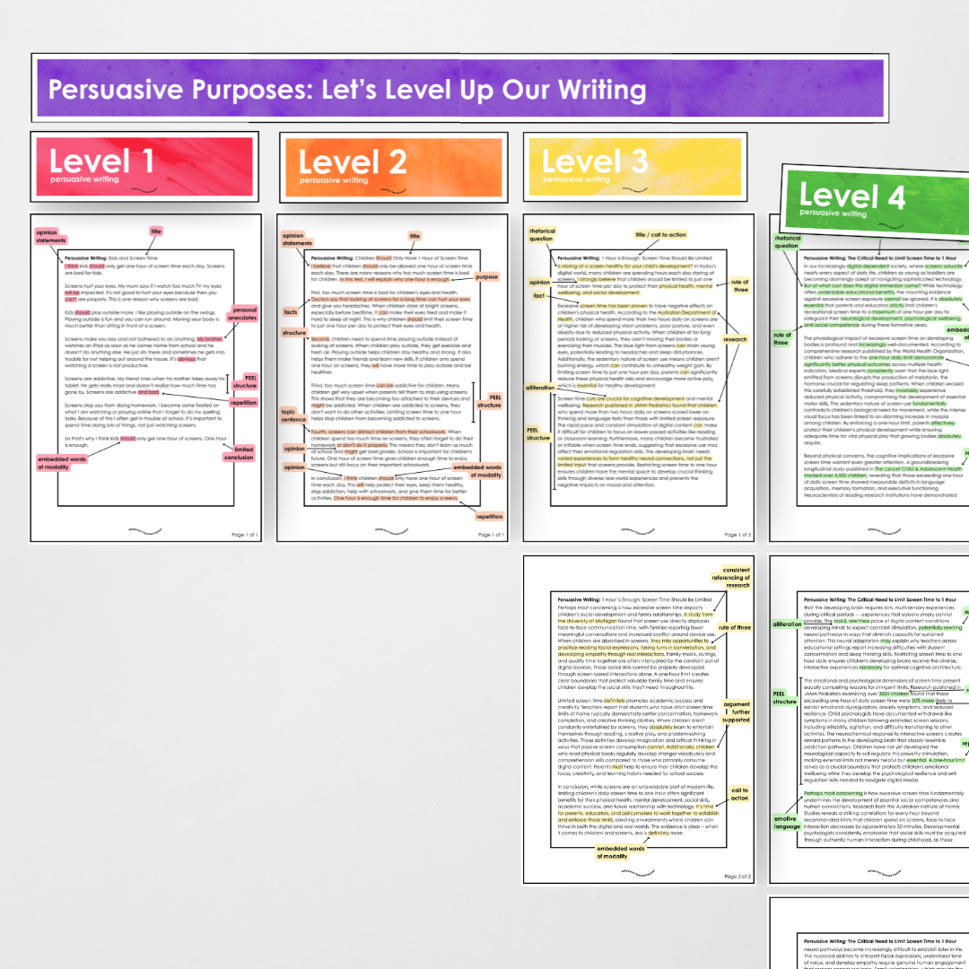 Year 5 and Year 6 - Persuasive Text: Level Up, Bump it Up, WAGOLL Wall Display and Activity - Teacher Resources & Classroom Decor