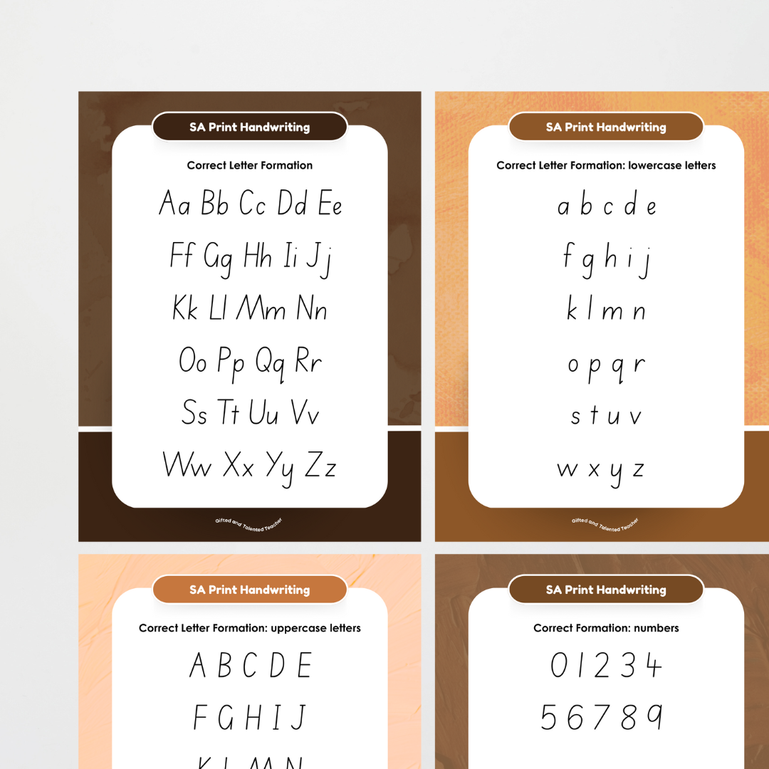 South Australian Print Font Handwriting Posters - Neutral - Teacher Resources & Classroom Decor