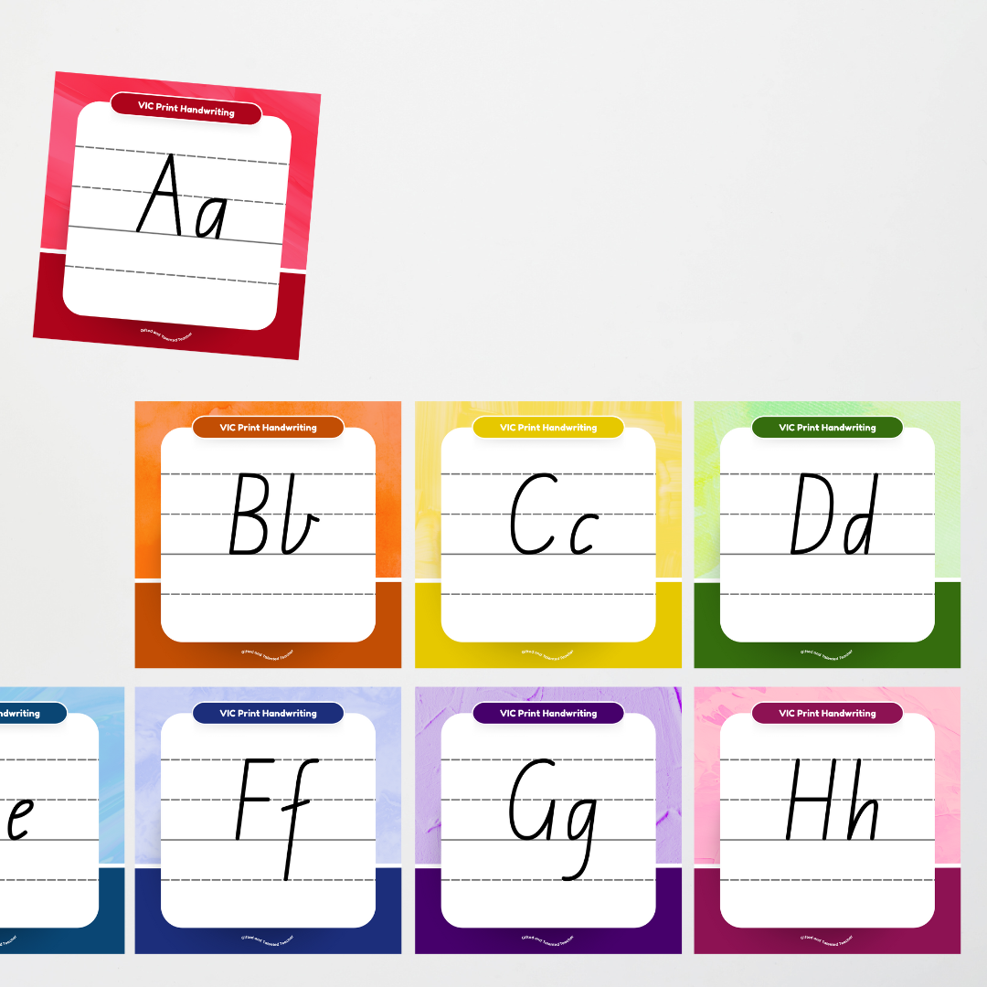 Victorian Print Font: Lined Handwriting Posters - Rainbow - Teacher Resources & Classroom Decor