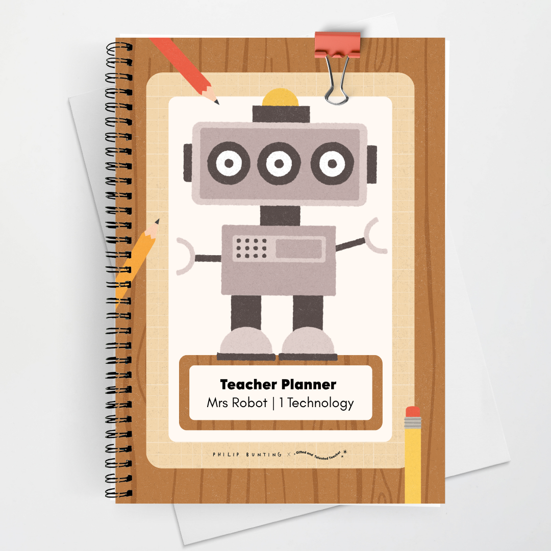 x Philip Bunting 2027 Weekly Teacher Planner: Robot - Back to School Classroom Decor