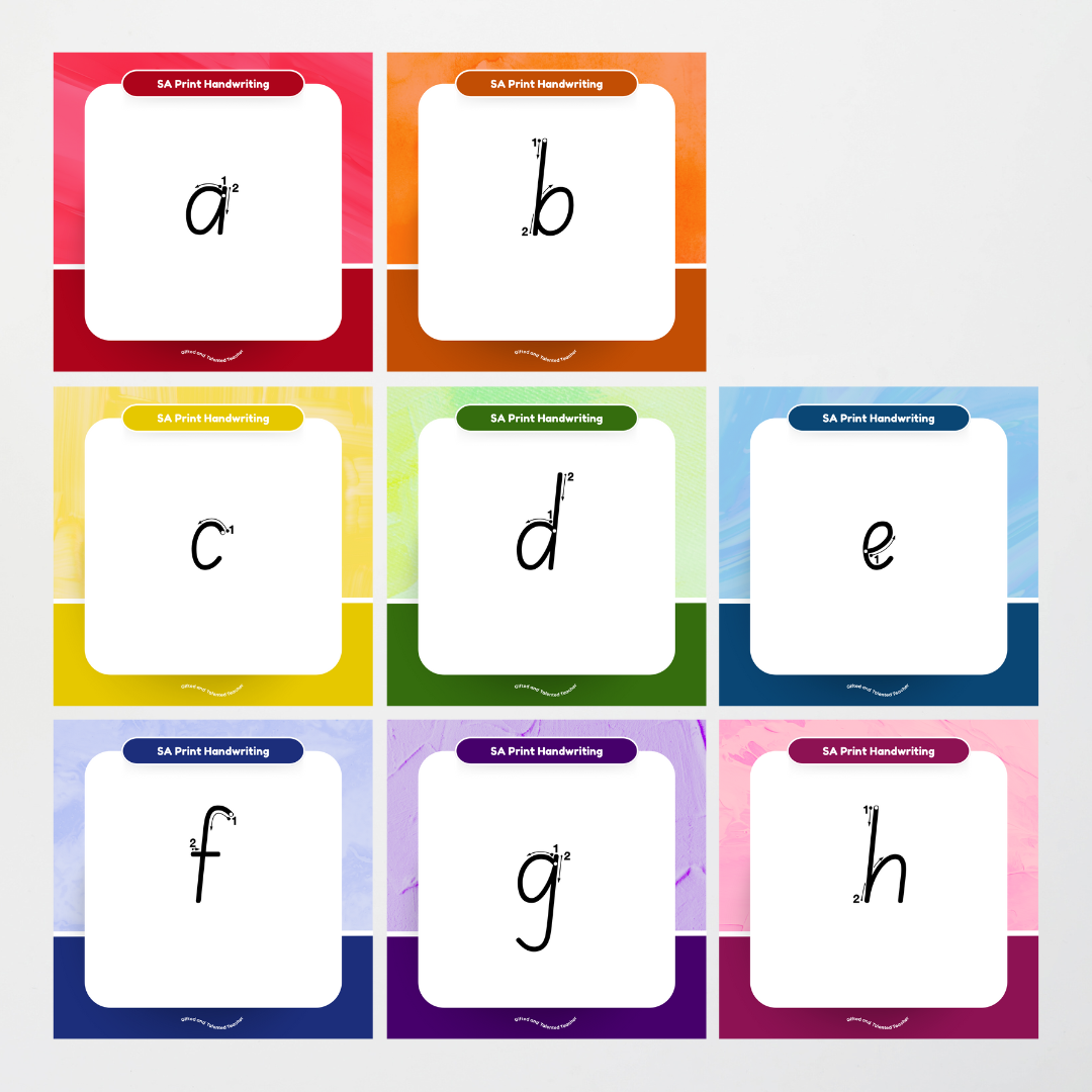 South Australian Print Font: Unlined Handwriting Posters (with directional arrows) - Rainbow