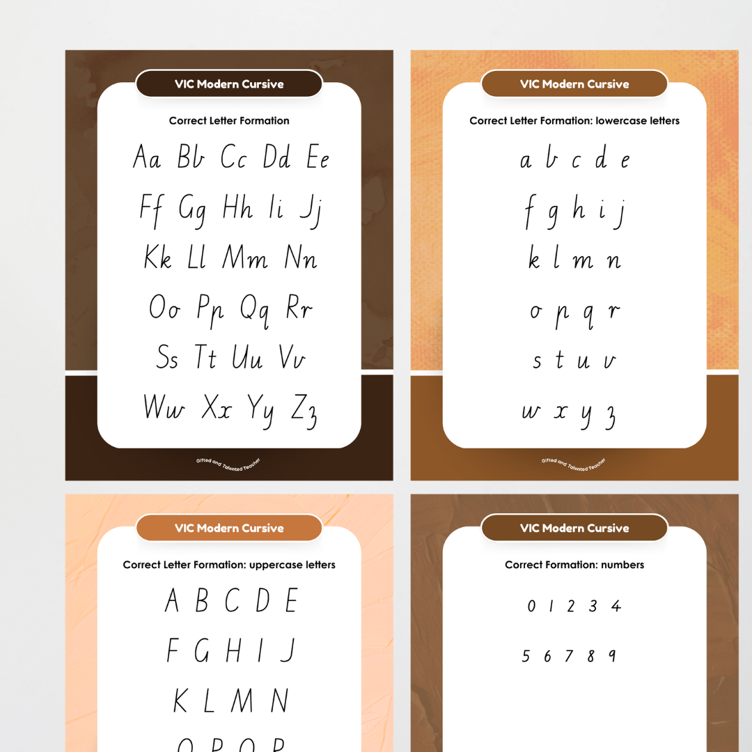 Victorian Modern Cursive Font Handwriting Posters - Neutral - Teacher Resources & Classroom Decor
