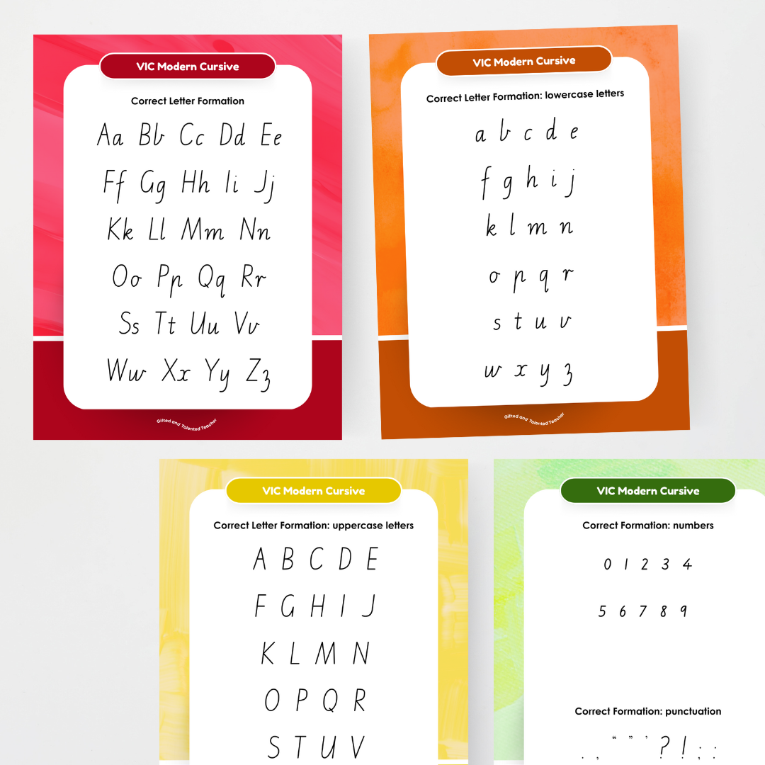 Victorian Modern Cursive Font Handwriting Posters - Rainbow - Teacher Resources & Classroom Decor
