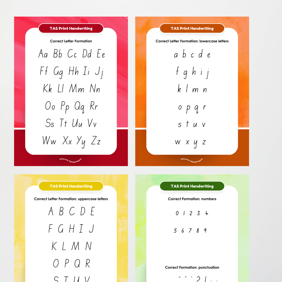 Tasmanian Print Font Handwriting Posters - Rainbow - Teacher Resources & Classroom Decor