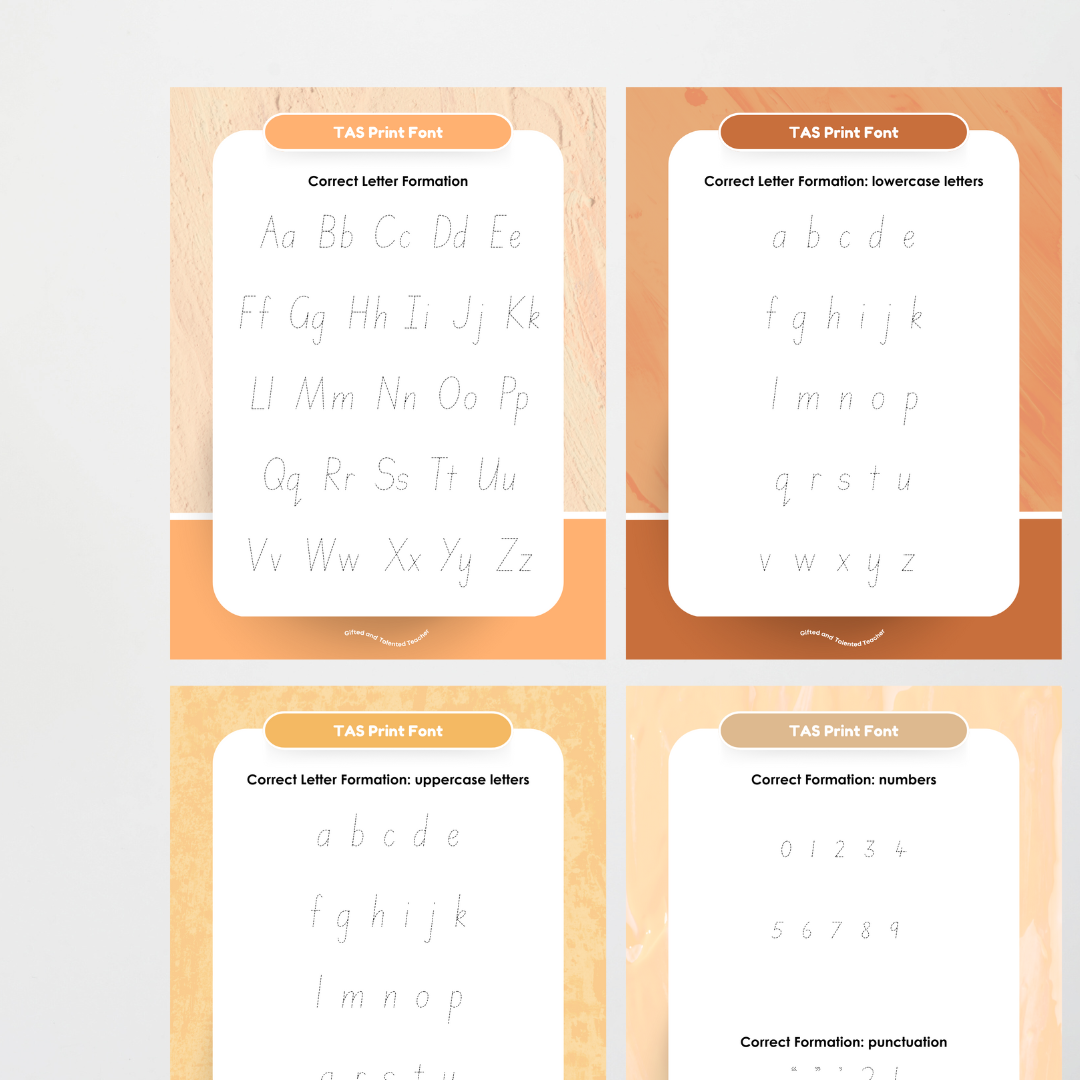 Tasmanian Print Font Handwriting Posters - Neutral - Teacher Resources & Classroom Decor