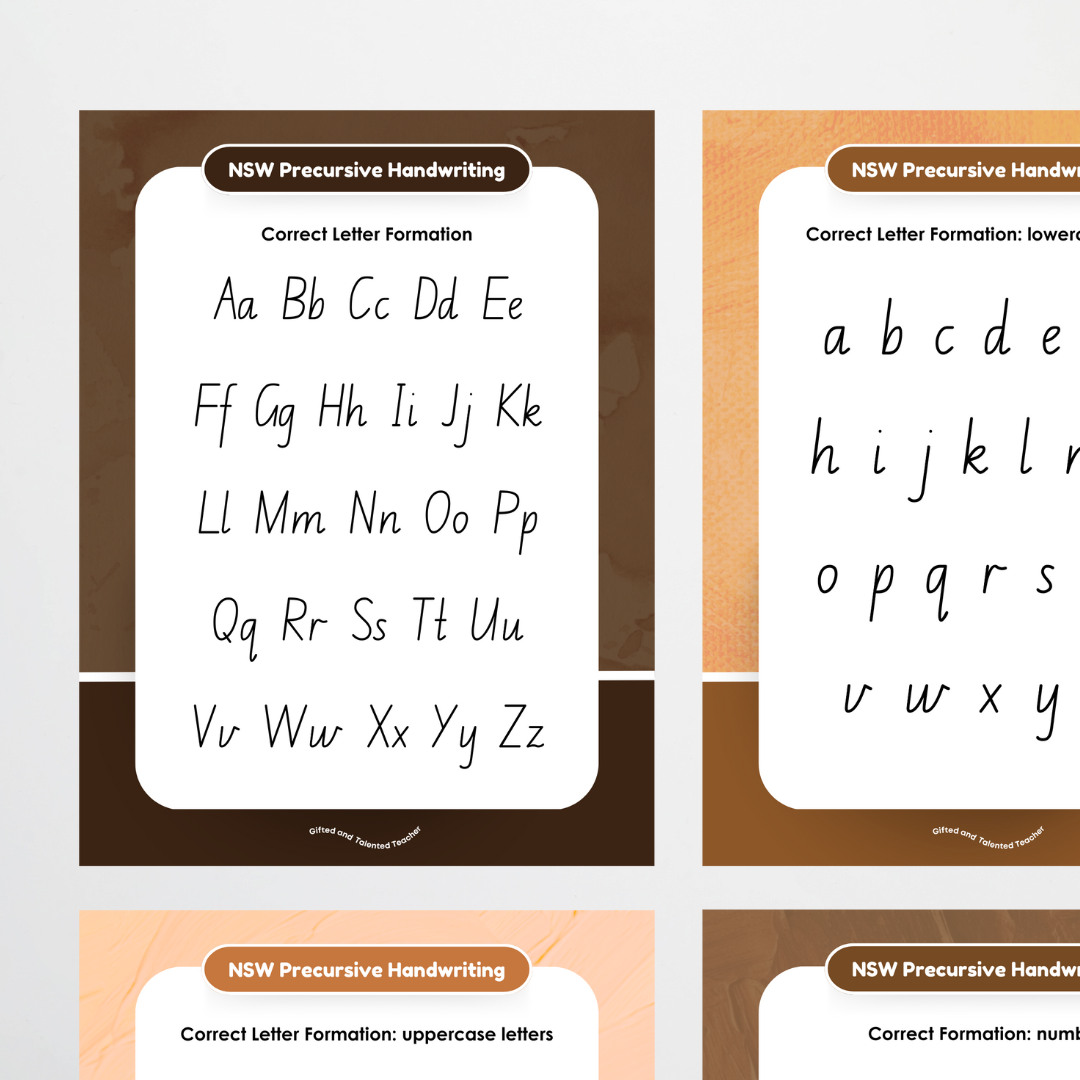 New South Wales Precursive Handwriting Posters - Neutral - Teacher Resources & Classroom Decor