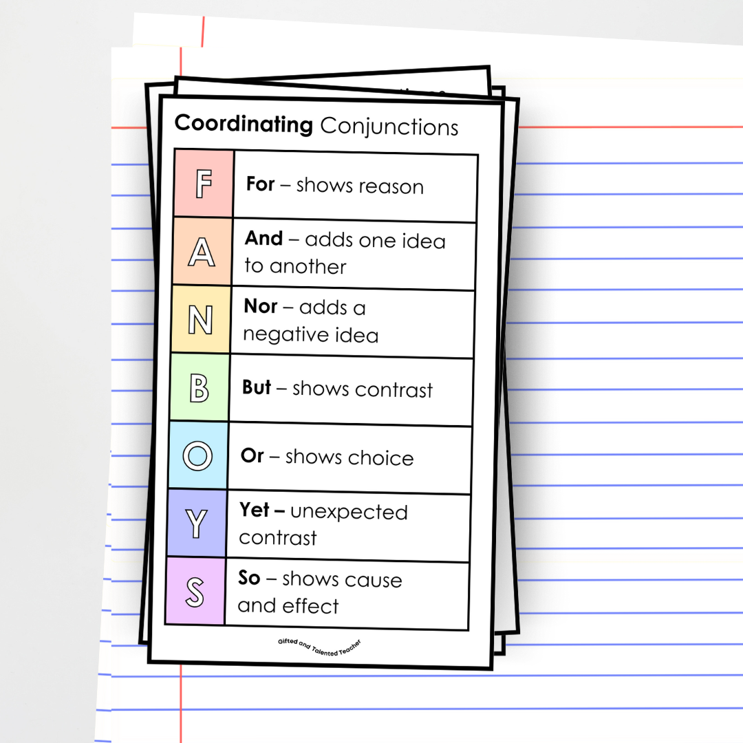 Coordinating Conjunctions: FANBOYS Poster, Bookmark and Activity - Sentence Structure: Rainbow - Teacher Resources & Classroom Decor