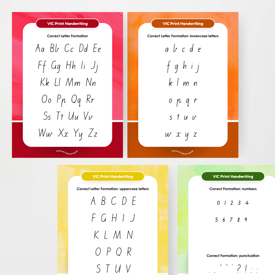 Victorian Print Font Handwriting Posters - Rainbow - Teacher Resources & Classroom Decor