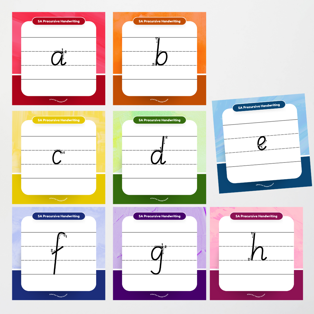 South Australian Precursive Font: Lined Handwriting Posters (with directional arrows) - Rainbow