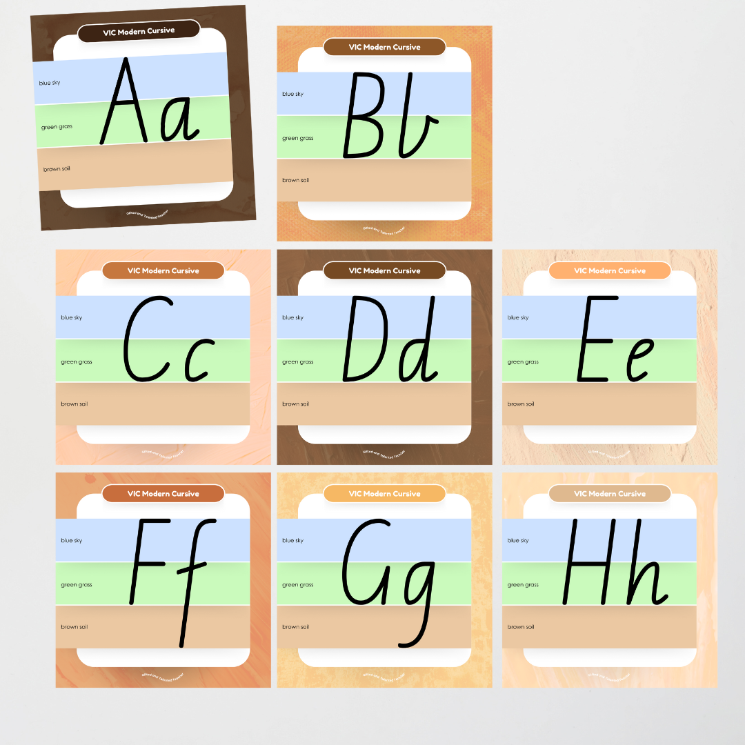 Victorian Modern Cursive Font: Sky, Grass, Soil Handwriting Posters - Neutral - Teacher Resources & Classroom Decor