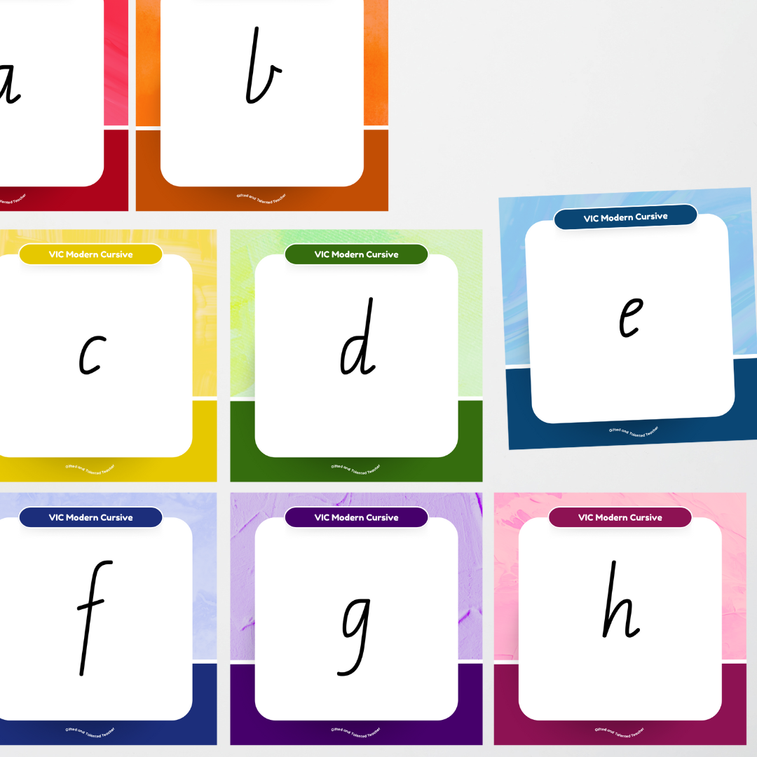 Victorian Modern Cursive Font: Unlined Handwriting Posters - Rainbow - Teacher Resources & Classroom Decor