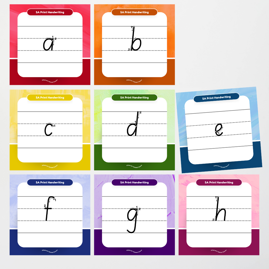South Australian Print Font: Lined Handwriting Posters (with directional arrows) - Rainbow