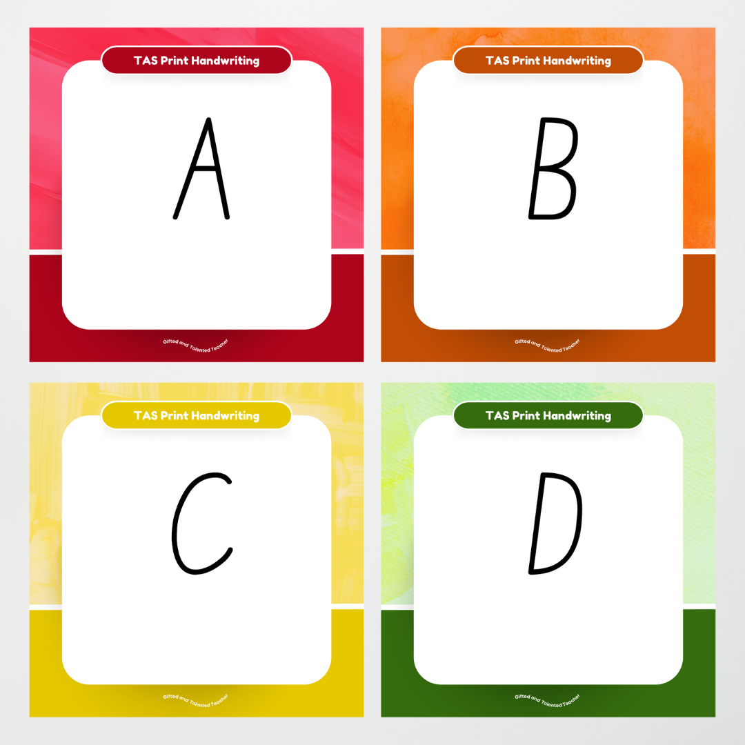 Tasmanian Print Font: Unlined Handwriting Posters - Rainbow - Teacher Resources & Classroom Decor