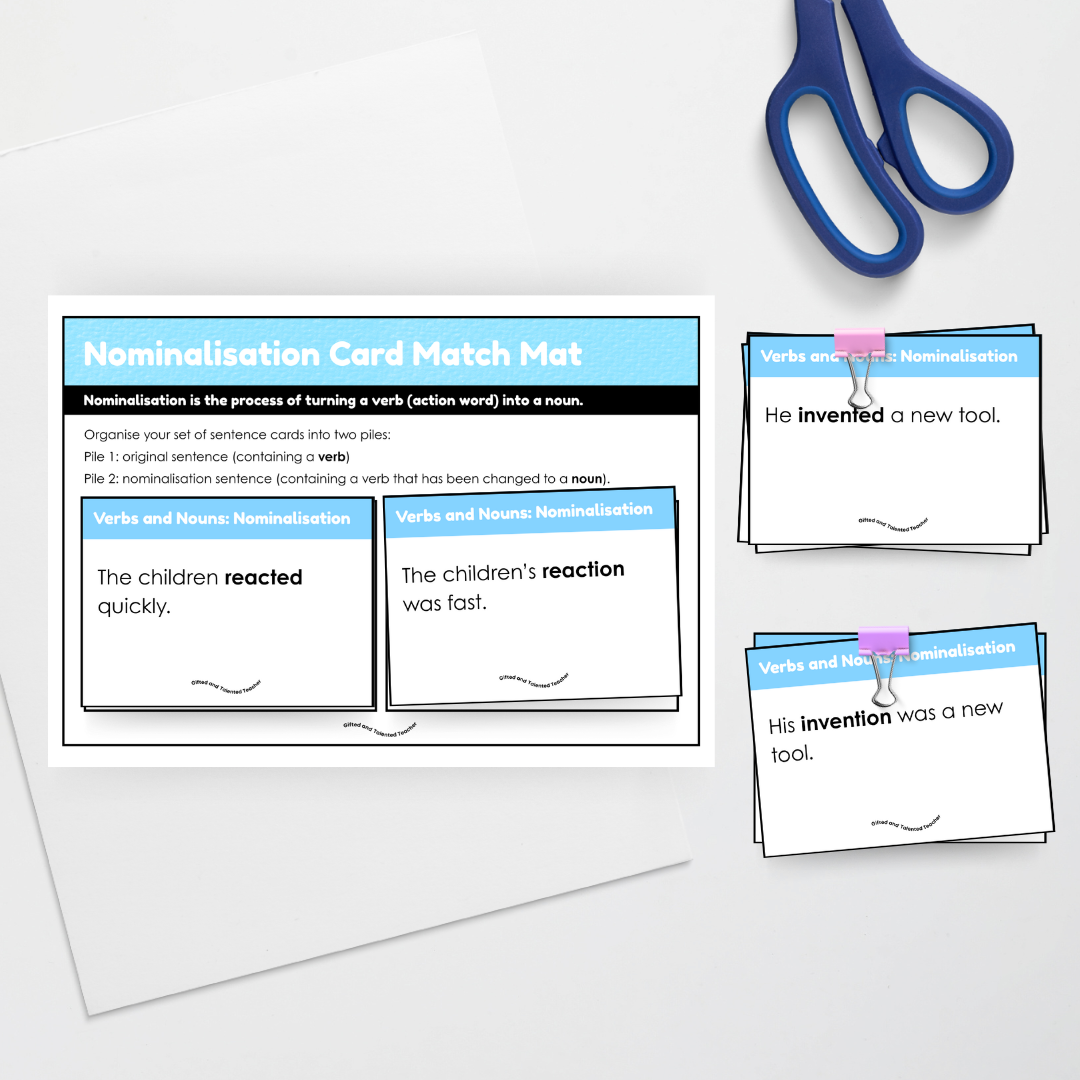 Nominalisation: Read and Sort Card Match Activity - Teacher Resources & Classroom Decor