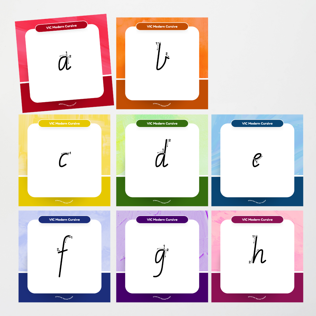 Victorian Modern Cursive Font: Unlined Handwriting Posters (with directional arrows) - Rainbow - Teacher Resources & Classroom Decor