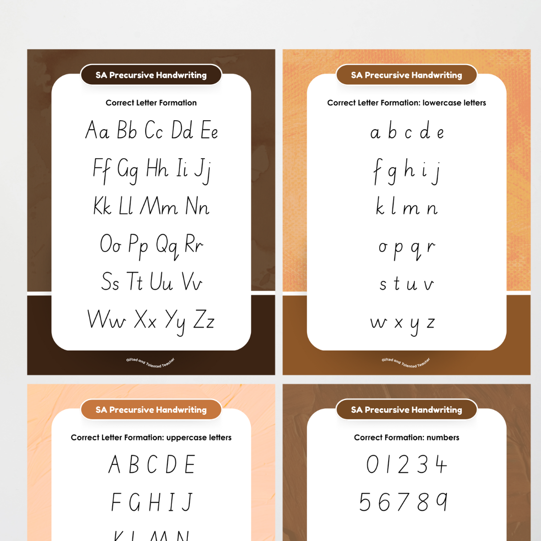 South Australian Precursive Font Handwriting Posters - Neutral - Teacher Resources & Classroom Decor