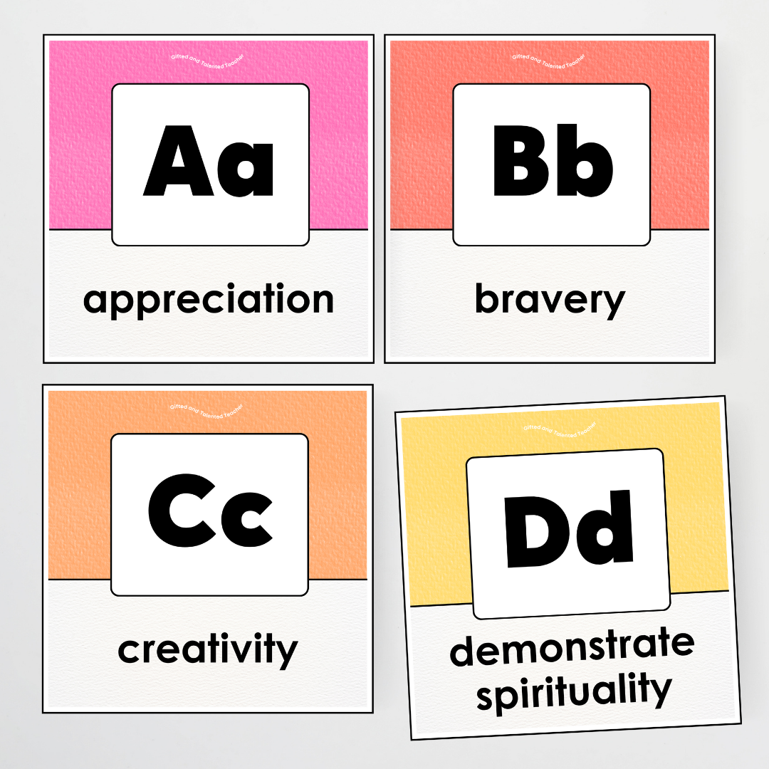 A-Z Character Strengths Posters - Rainbow Classroom Decor