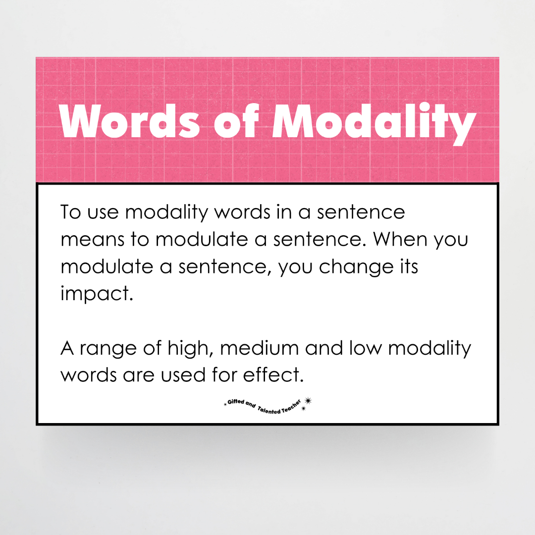 Words of Modality: High, Medium and Low Wall Display - Back To School Classroom Decor