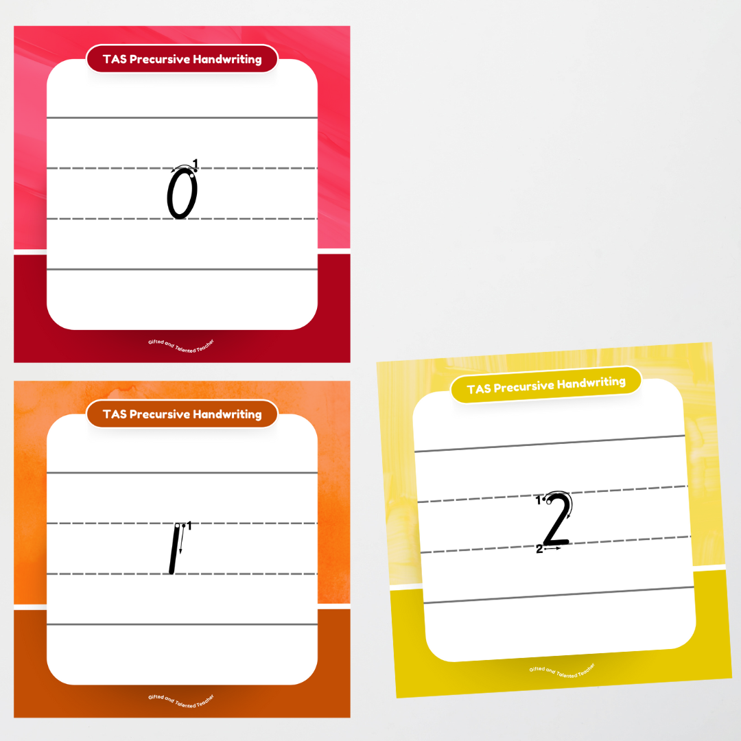 Tasmanian Precursive Font: Lined Handwriting Posters (with directional arrows) - Rainbow - Teacher Resources & Classroom Decor